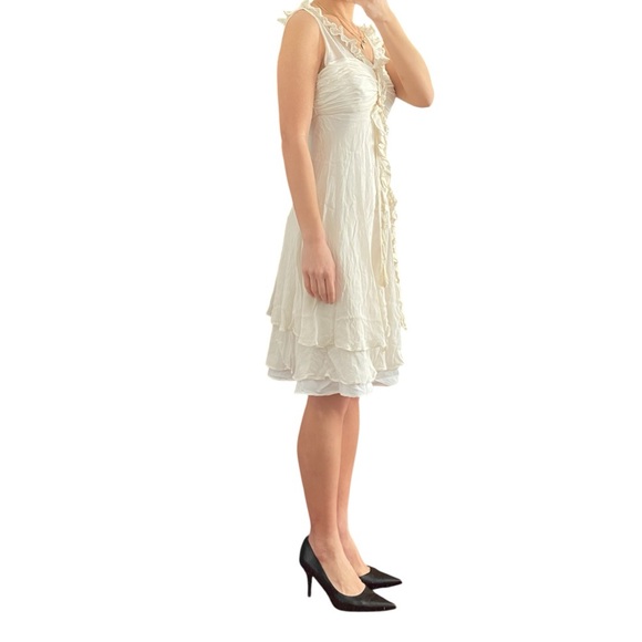 Donna Ricco White Silk Ruffled Dress Size US 4 - Picture 2 of 11
